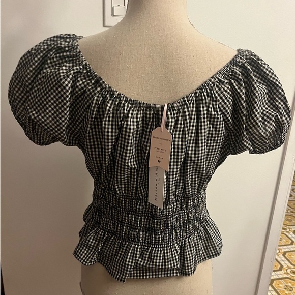 Anthropologie Maison d’ Amelie Black and White Gingham Ruffle Crop Top NWT - Picture 3 of 6